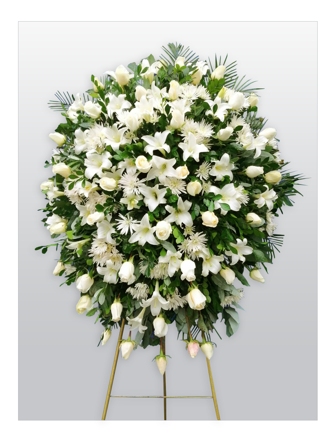 Corona de Azucenas Blancas con Rosas Blancas - Capullitos
